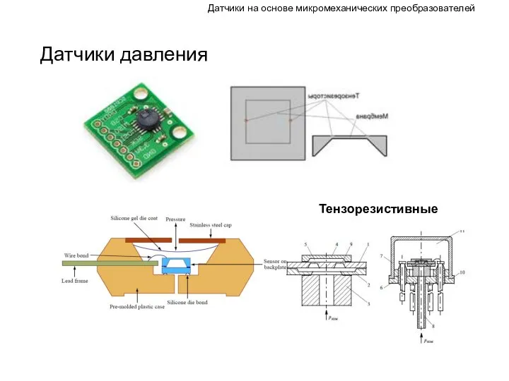 Датчики на основе микромеханических преобразователей Датчики давления Тензорезистивные