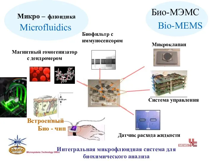 Био-МЭМС Bio-MEMS Микро – флюидика Microfluidics Микроклапан Биофильтр с иммуносенсором Система