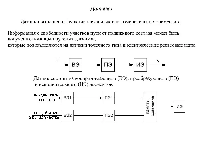 Датчики Датчики выполняют функции начальных или измерительных элементов. Датчик состоит из