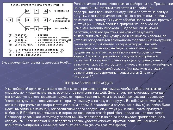 Pentium имеет 2 целочисленных конвейера - u и v. Правда, они