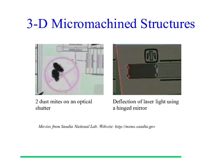 3-D Micromachined Structures Movies from Sandia National Lab. Website: http://mems.sandia.gov 2