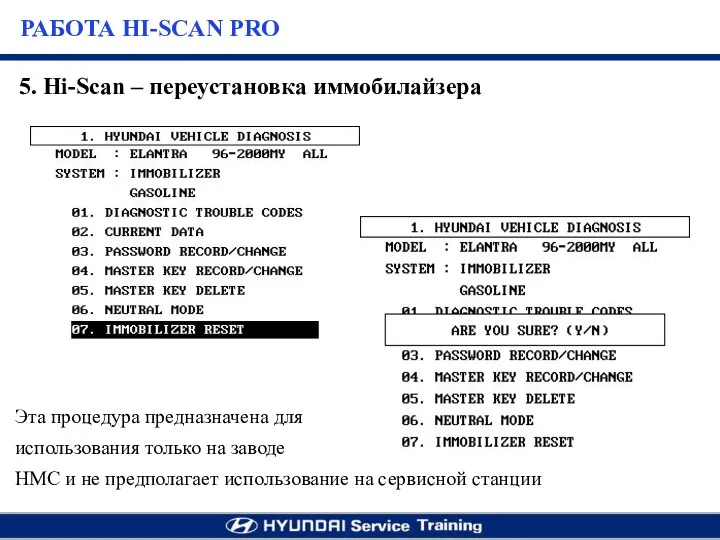 5. Hi-Scan – переустановка иммобилайзера Эта процедура предназначена для использования только