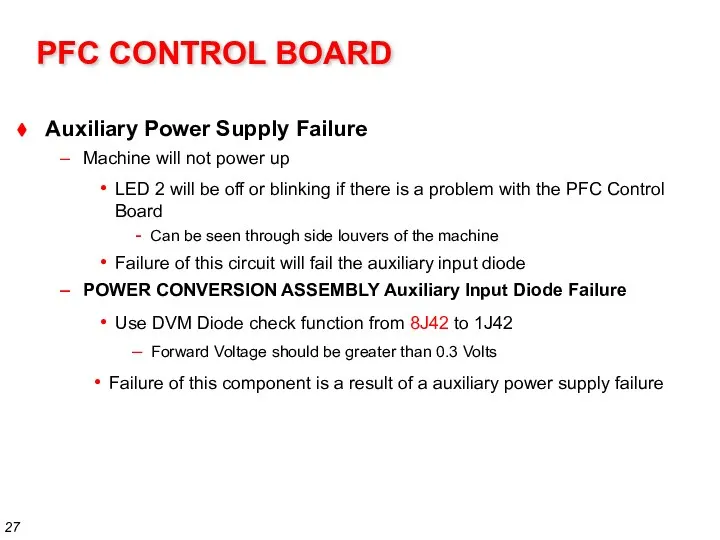 PFC CONTROL BOARD Use DVM Diode check function from 8J42 to