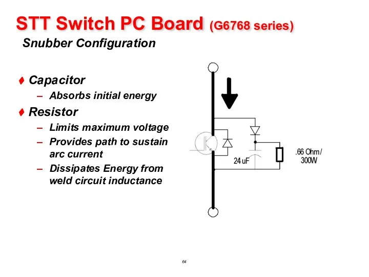 STT Switch PC Board (G6768 series) Snubber Configuration Capacitor Absorbs initial