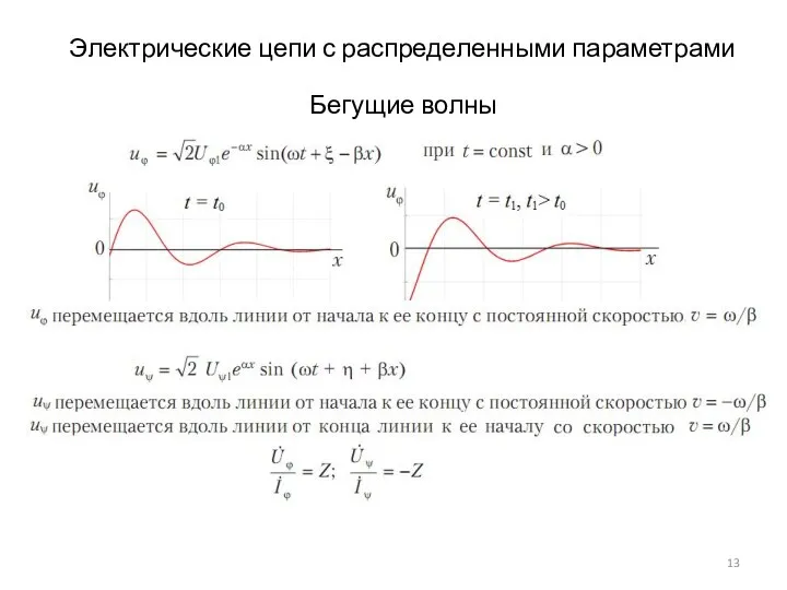 Электрические цепи с распределенными параметрами Бегущие волны