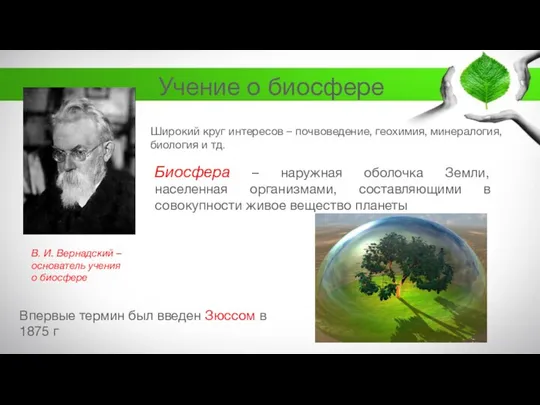 Учение о биосфере В. И. Вернадский – основатель учения о биосфере