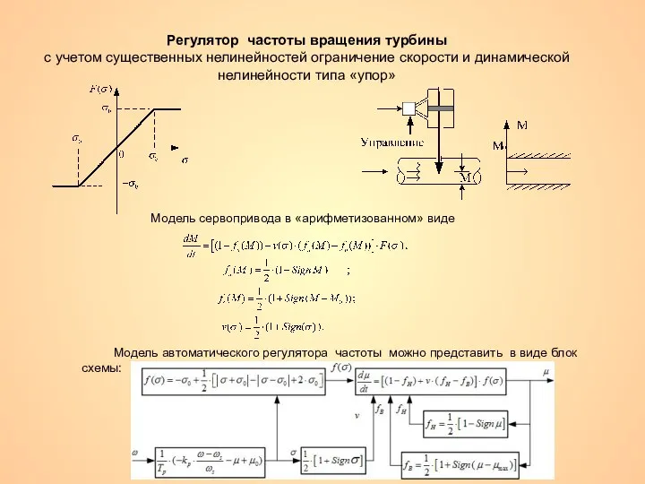 Регулятор частоты вращения турбины с учетом существенных нелинейностей ограничение скорости и