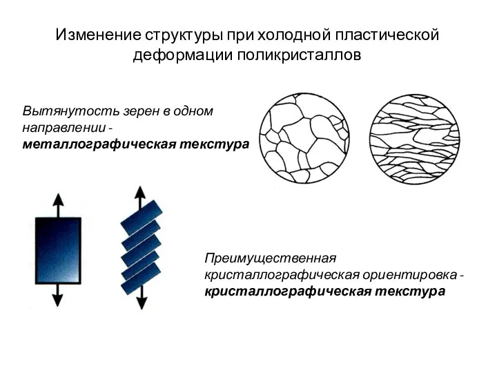 Изменение структуры при холодной пластической деформации поликристаллов Вытянутость зерен в одном