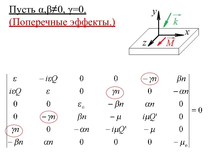 Пусть α,β≠0, γ=0. (Поперечные эффекты.)