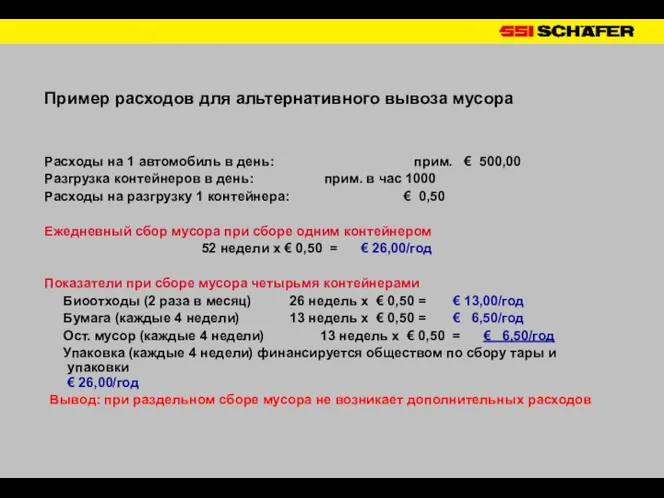 Пример расходов для альтернативного вывоза мусора Расходы на 1 автомобиль в