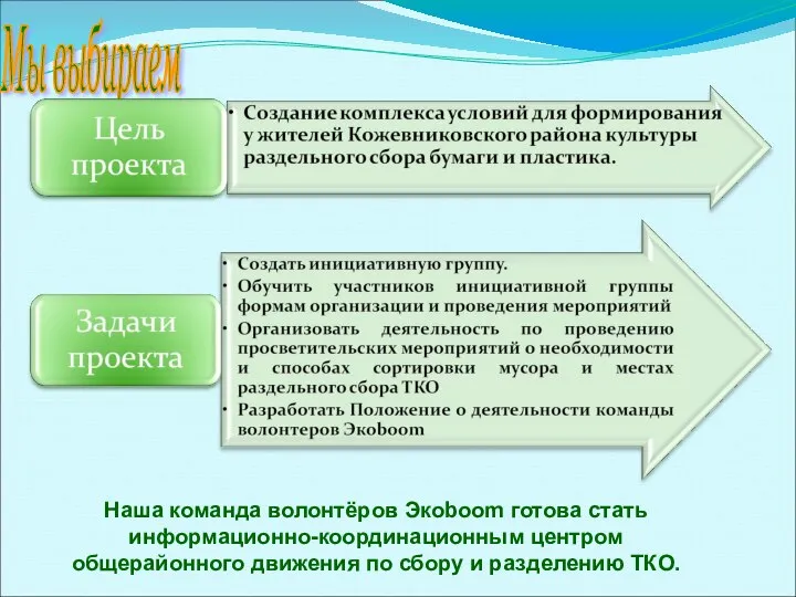 Мы выбираем Наша команда волонтёров Экоboom готова стать информационно-координационным центром общерайонного