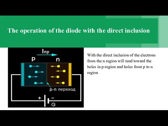 The operation of the diode with the direct inclusion With the