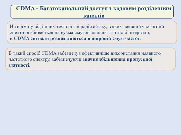 На відміну від інших технологій радіозв'язку, в яких наявний частотний спектр