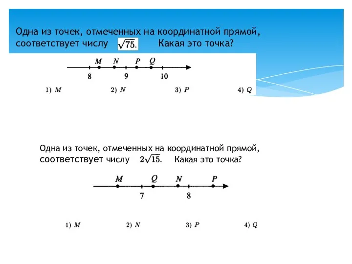 Одна из точек, отмеченных на координатной прямой, соответствует числу Какая это