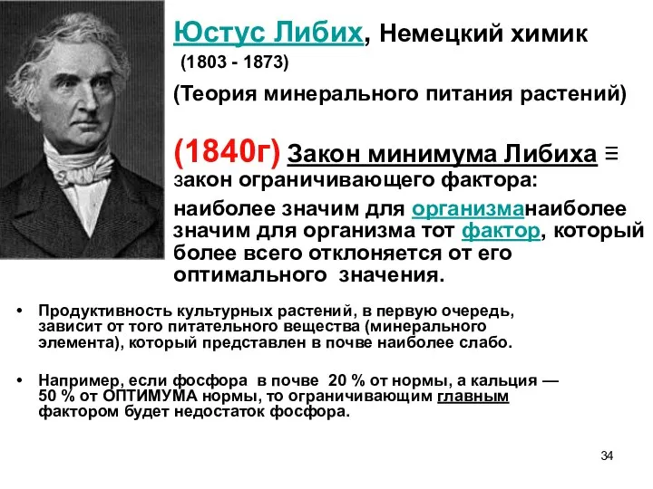 Юстус Либих, Немецкий химик (1803 - 1873) (Теория минерального питания растений)