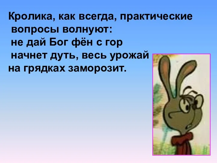 Кролика, как всегда, практические вопросы волнуют: не дай Бог фён с