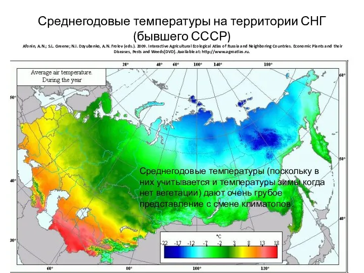Среднегодовые температуры на территории СНГ (бывшего СССР) Afonin, A.N.; S.L. Greene;