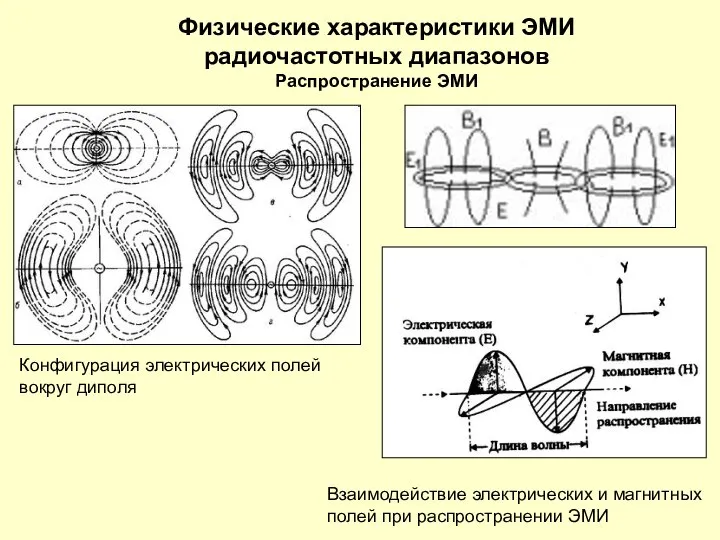 Физические характеристики ЭМИ радиочастотных диапазонов Распространение ЭМИ Конфигурация электрических полей вокруг