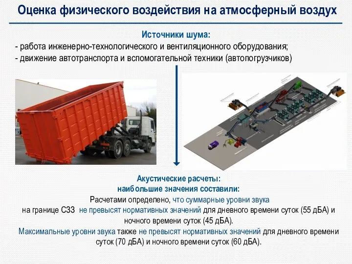 Оценка физического воздействия на атмосферный воздух Источники шума: - работа инженерно-технологического