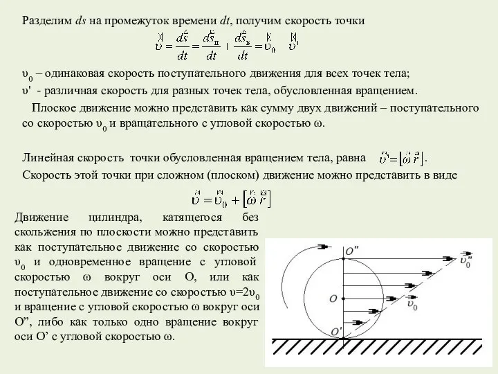 Разделим ds на промежуток времени dt, получим скорость точки υ0 –