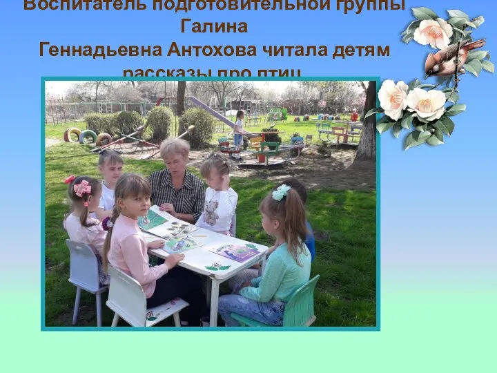 Воспитатель подготовительной группы Галина Геннадьевна Антохова читала детям рассказы про птиц.