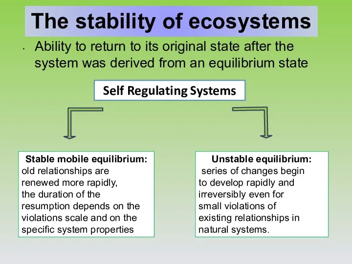 The stability of ecosystems Ability to return to its original state