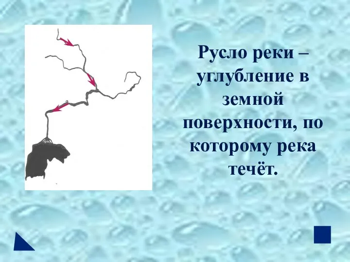 Русло реки – углубление в земной поверхности, по которому река течёт.