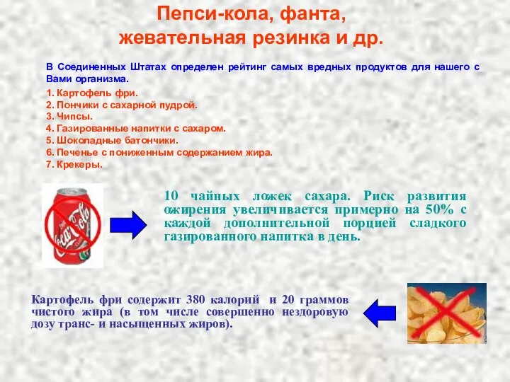 Пепси-кола, фанта, жевательная резинка и др. В Соединенных Штатах определен рейтинг