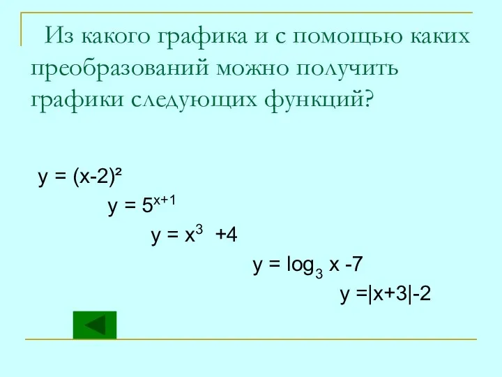 Из какого графика и с помощью каких преобразований можно получить графики