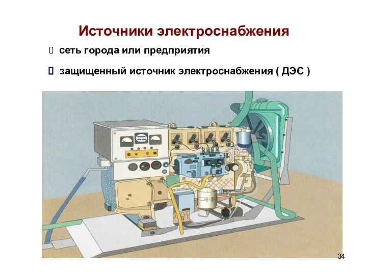 сеть города или предприятия защищенный источник электроснабжения ( ДЭС ) Источники электроснабжения