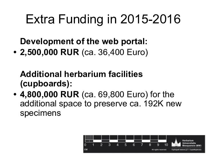 Extra Funding in 2015-2016 Development of the web portal: 2,500,000 RUR