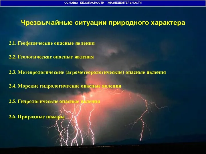 Чрезвычайные ситуации природного характера 2.1. Геофизические опасные явления 2.2. Геологические опасные