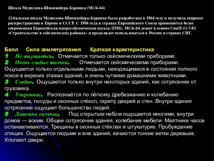 Балл Сила землетрясения Краткая характеристика 1 Не ощущается. Отмечается только сейсмическими