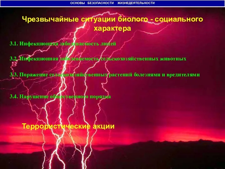 Чрезвычайные ситуации биолого - социального характера 3.1. Инфекционная заболеваемость людей 3.2.