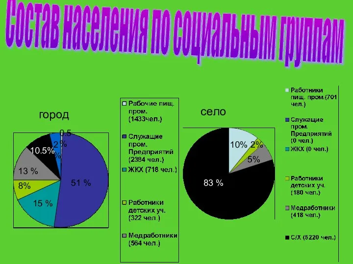 Состав населения по социальным группам город село 51 % 83 %