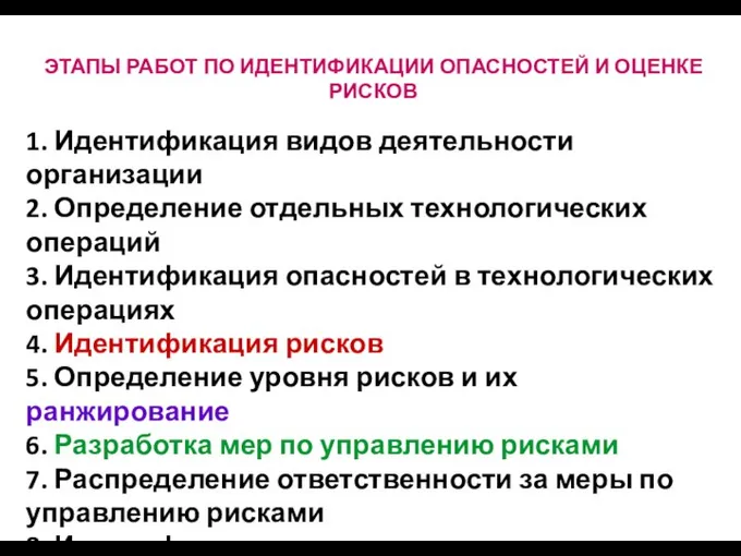 ЭТАПЫ РАБОТ ПО ИДЕНТИФИКАЦИИ ОПАСНОСТЕЙ И ОЦЕНКЕ РИСКОВ 1. Идентификация видов