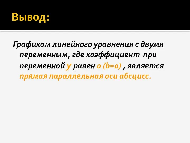 Вывод: Графиком линейного уравнения с двумя переменным, где коэффициент при переменной