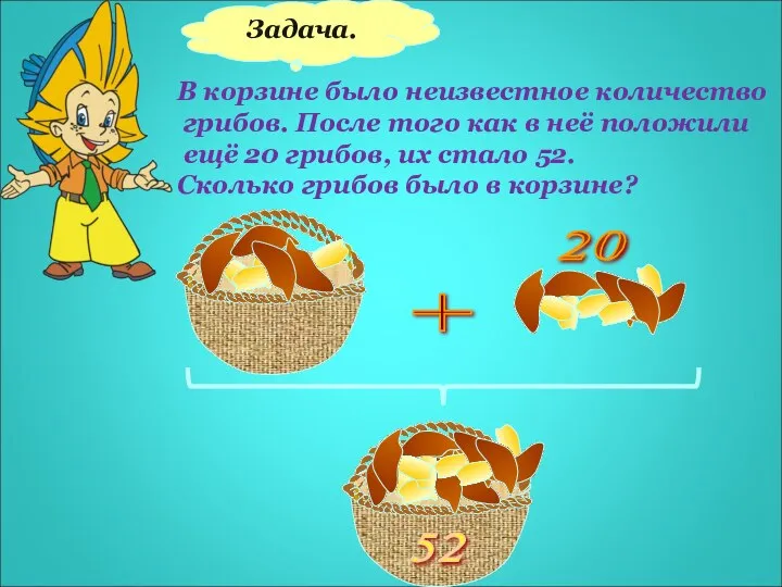 Задача. В корзине было неизвестное количество грибов. После того как в