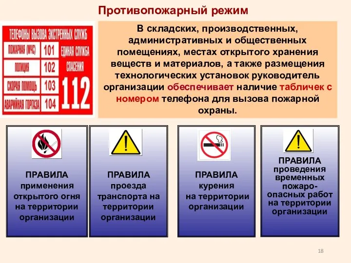 Противопожарный режим В складских, производственных, административных и общественных помещениях, местах открытого