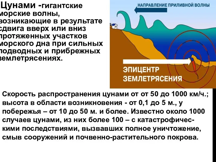 Цунами -гигантские морские волны, возникающие в результате сдвига вверх или вниз