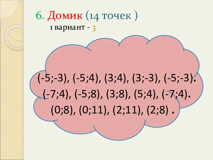 6. Домик (14 точек ) 1 вариант - 3 (-5;-3), (-5;4),