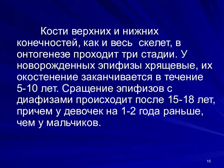 Кости верхних и нижних конечностей, как и весь скелет, в онтогенезе