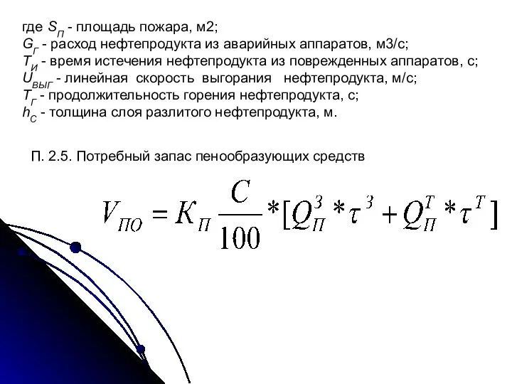 где SП - площадь пожара, м2; GГ - расход нефтепродукта из