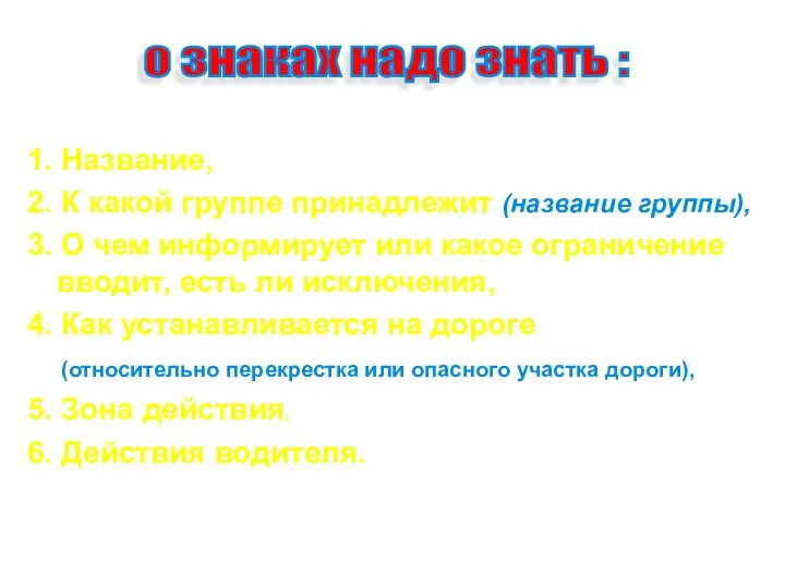 1. Название, 2. К какой группе принадлежит (название группы), 3. О