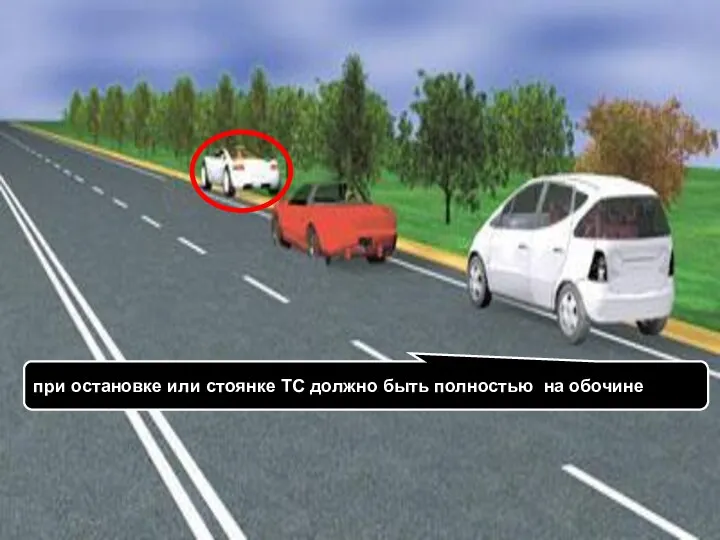 при остановке или стоянке ТС должно быть полностью на обочине
