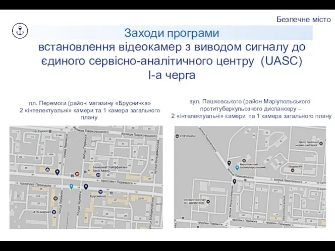 Безпечне місто Заходи програми встановлення відеокамер з виводом сигналу до єдиного