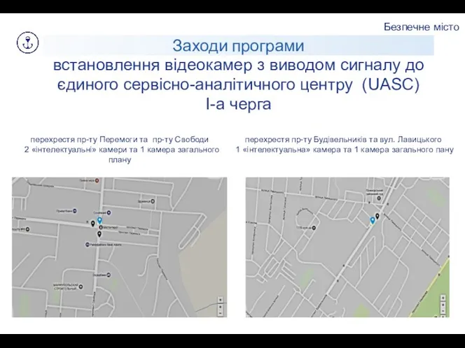 Безпечне місто Заходи програми встановлення відеокамер з виводом сигналу до єдиного