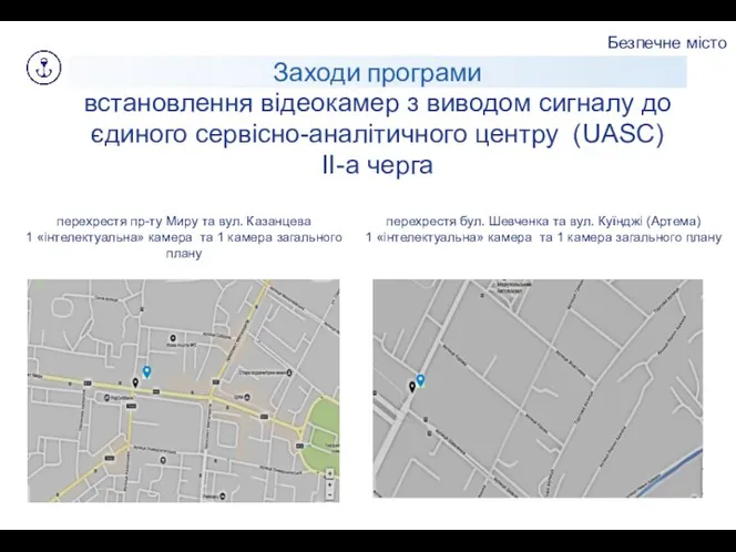 Безпечне місто Заходи програми встановлення відеокамер з виводом сигналу до єдиного
