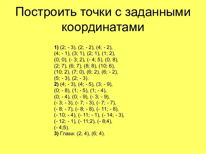 Построить точки с заданными координатами 1) (2; - 3), (2; -