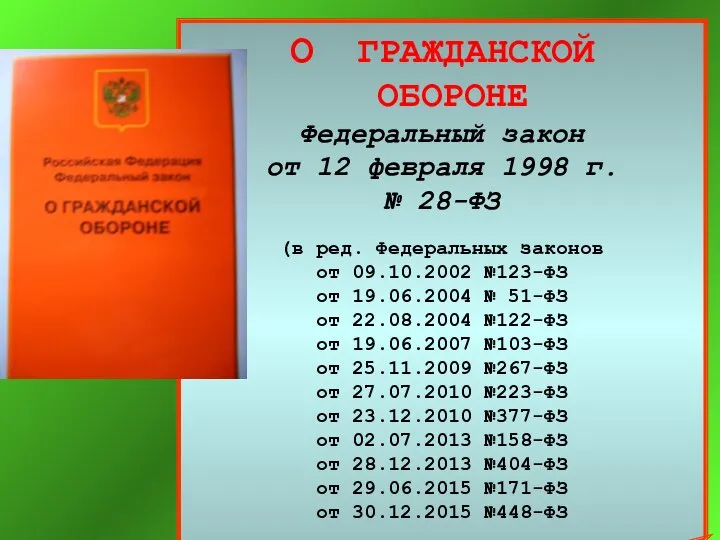 О ГРАЖДАНСКОЙ ОБОРОНЕ Федеральный закон от 12 февраля 1998 г. №